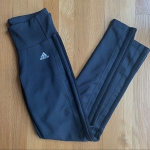 gray adidas leggings with black stripes
